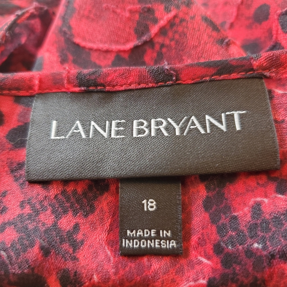 Lane Bryant Size 18 Red&Blk animal print shear cut-out L/Sl tunic blouse - Picture 3 of 10